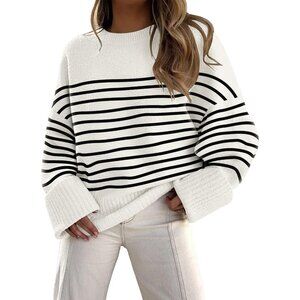 LILLUSORY Women's White Oversized Sweaters Fuzzy Chunky  Pullover Sweater